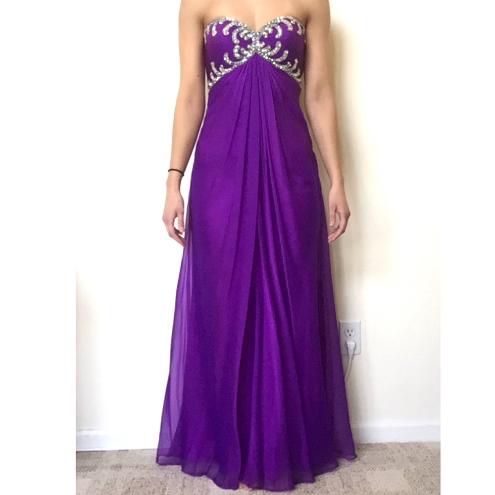 Purple Beaded Sequin Floor Length Prom Dress